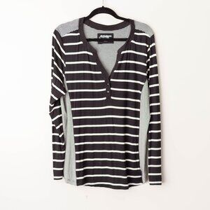 Green Source | Black and White Striped Long Sleeved Shirt | Women's 2XL